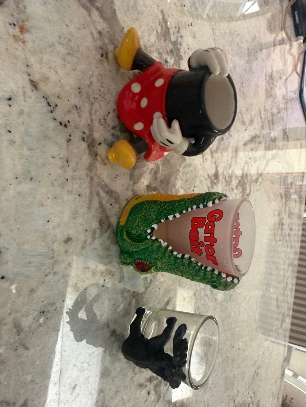 Set of 3 shot glasses. Disney Minnie, alligator, moose